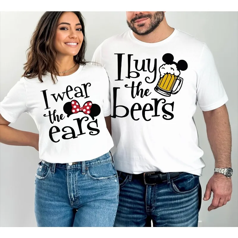 Ich trage die Ohren und ich kaufen Sie die Biere, passende Disney-Paar-Shirts, Minnie und Mickey-T-Shirts für Erwachsene, Epcot-Trinkpaar-Shirt