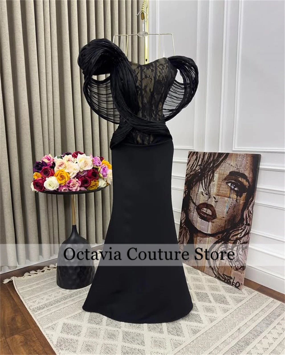 Precioso vestido De noche negro personalizado con hombros descubiertos, vestidos De graduación con volantes árabes, vestidos De fiesta formales De encaje De Dubái, bata De Bal