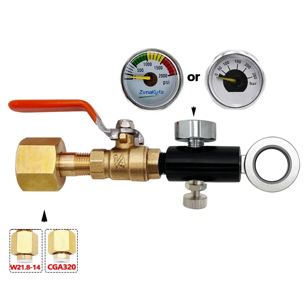 Soda Water CO2 Refill Adapter for Sodastream Quick Connect Cylinder DUO Art Terra Charging,Ball Valve 250Bar 2kPsi Gauge
