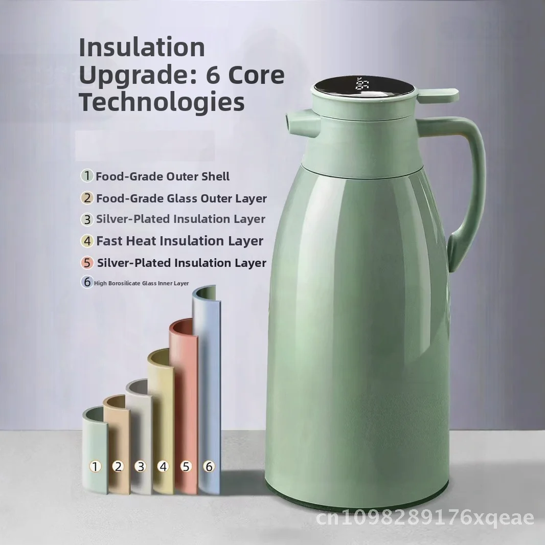 

Large Capacity Warm Hot Water Bottle Thermos with Temperature Display Glass Material Cartoon Style Dust-proof Design for