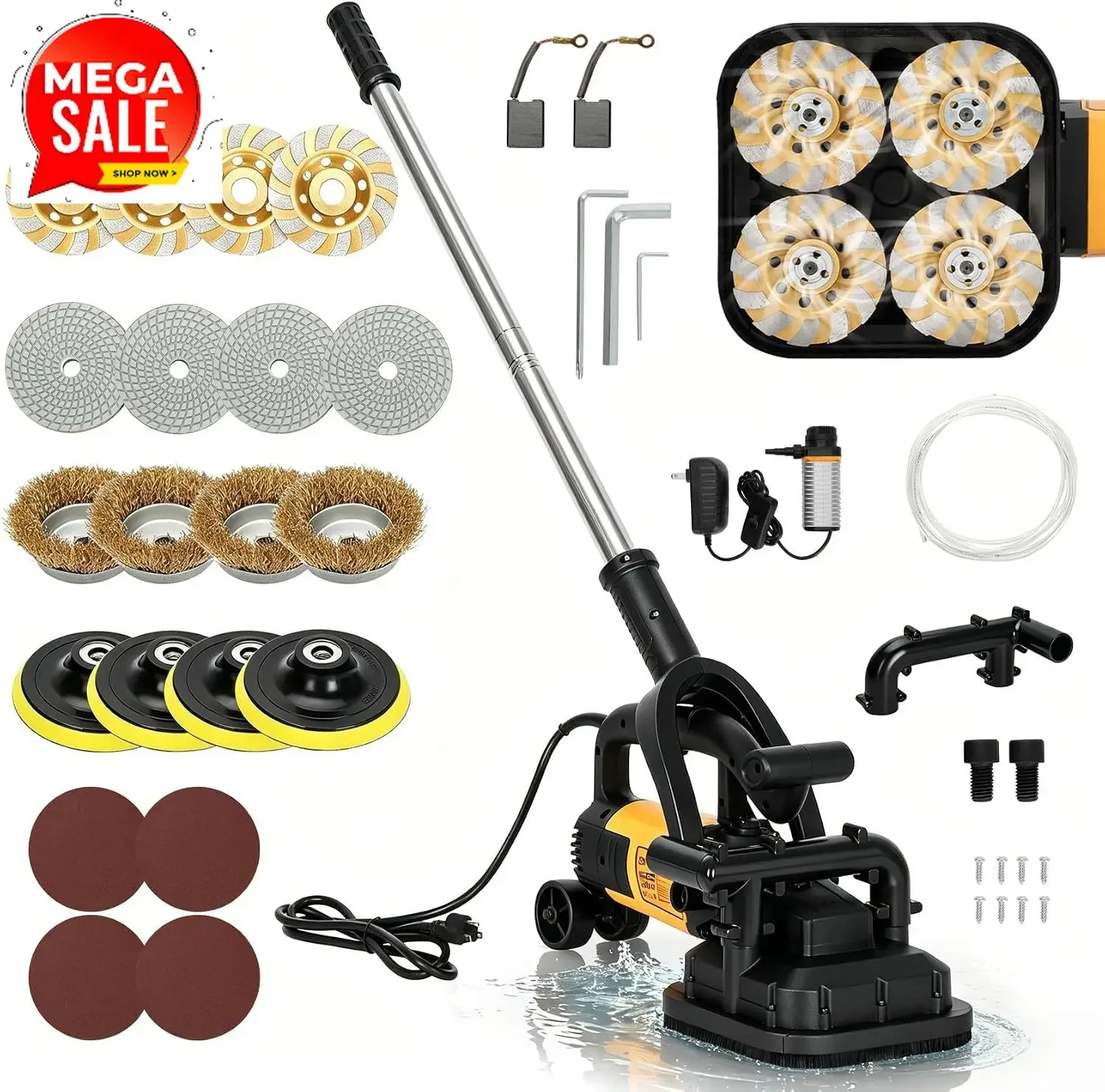 4-Head Concrete Grinding Machine, 3800W Copper Motor for Concrete Grinding | 4-Head Concrete Floor Grinder Set, Powerful 3800W C