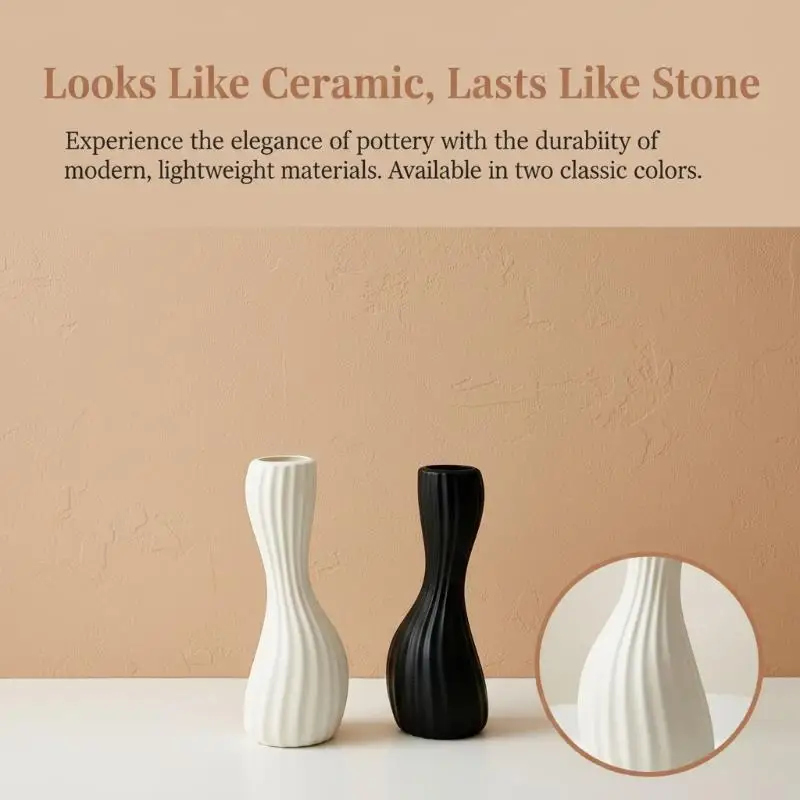 Nordic Style Ribbed Faux Ceramic Vase Artistic Decor for Fresh Dried Hydroponic Flowers Holiday Gift Option