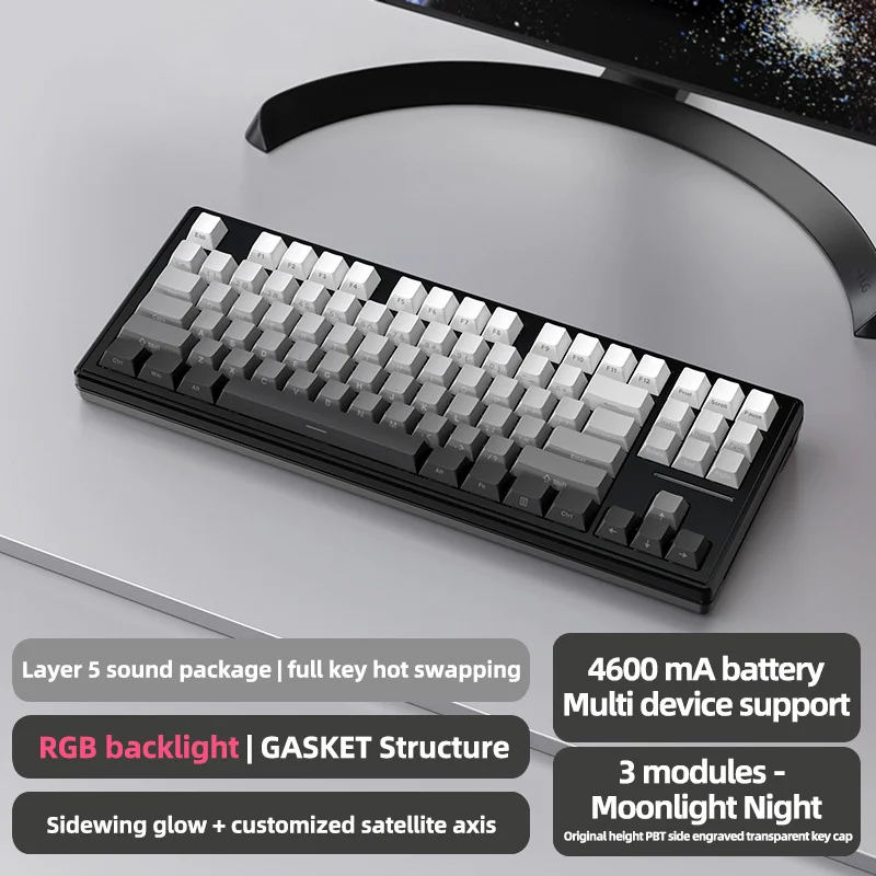 

M87 RGB Backlight 2.4G Wireless Bluetooth Wired Three-mode Hot Swap Mechanical Keyboard 87-key PBT Keycap Game Office Keyboard