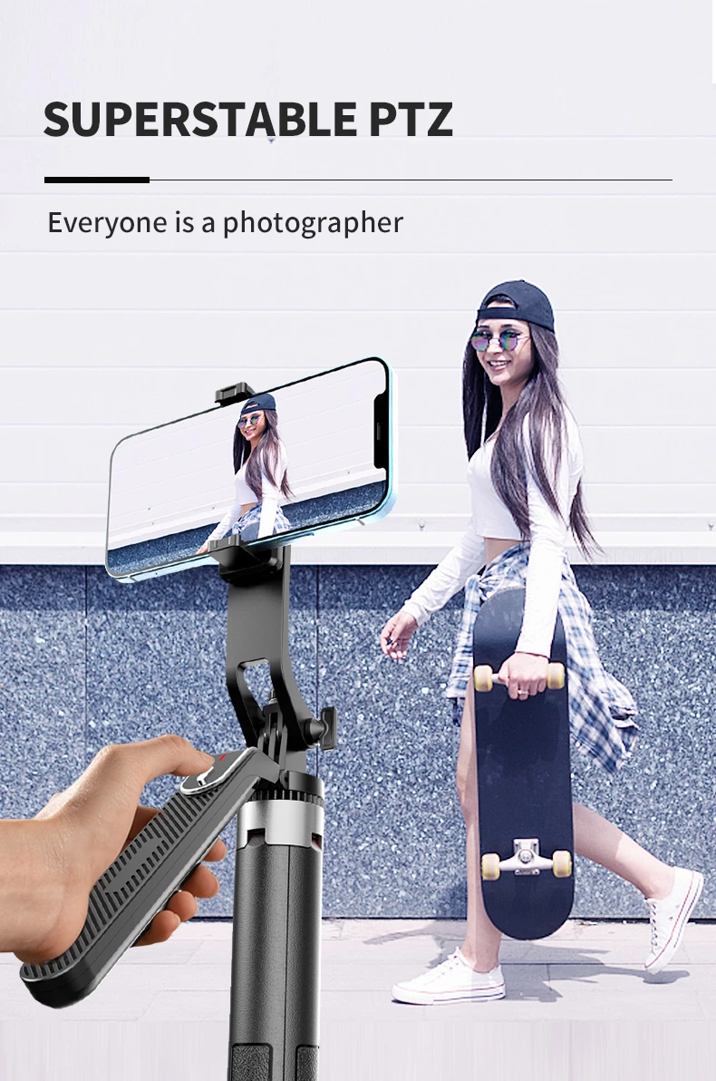 عصا سيلفي لاسلكية 800 ملم حامل ثلاثي القوائم 360 درجة ° AI ذكي الوجه اتبع النار لتوازن الهاتف الذكي للكاميرا الرياضية Gopro