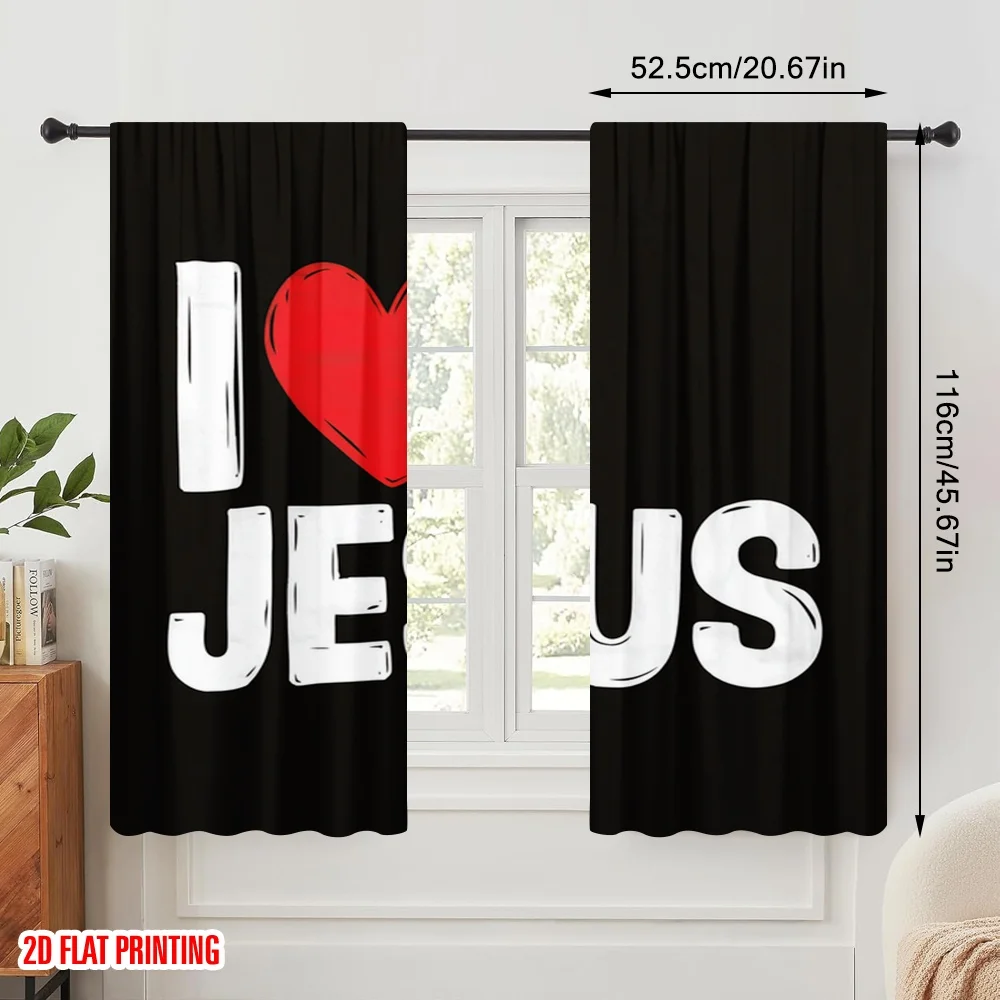 2pcs,2D plane printing Light Filtering Curtains Jesus ' Versatile Durable Polyester (without rod) Art Deco Festive Use for