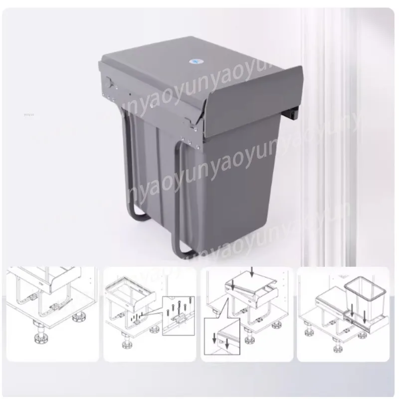 

20L Cabinet Pull Out Hidden Trash Can Single Bucket Retractable Guide Rail Dustproof Cover Space Saving Kitchen Waste Bin