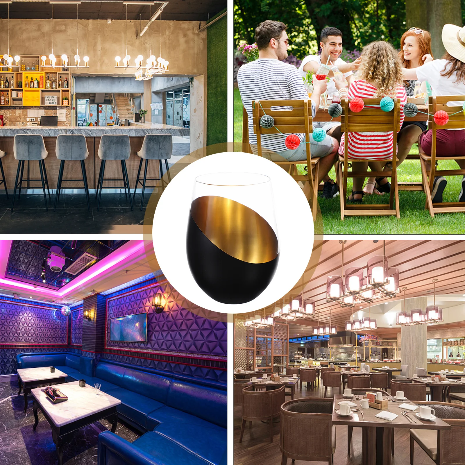 

Stemless Black Gold Egg Glass Cup Ideal for Ice Coffee Ice Tea Red White Wine Home Office Party Wine Glass Cups