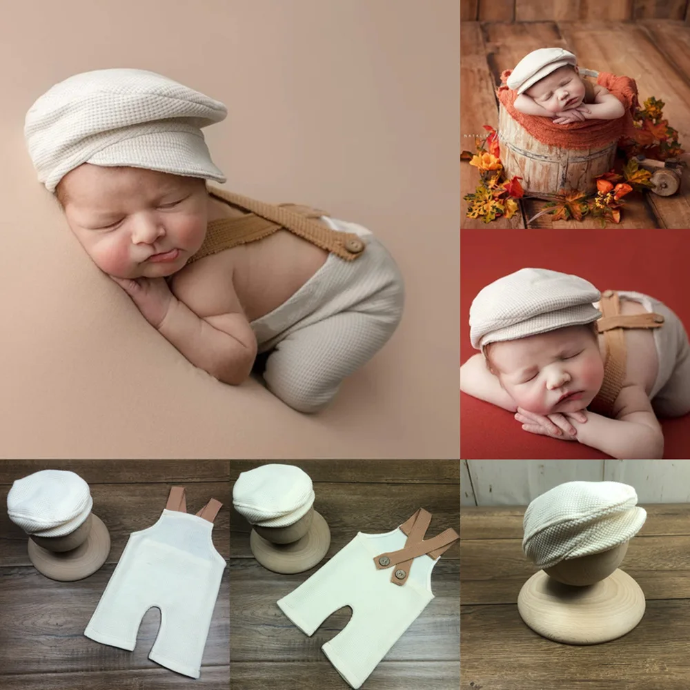 Newborn Photography Props Baby Photoshoot Outfit Clothing Cap and Overalls Set Infant Photo Props Baby Boy Girl  Accessories