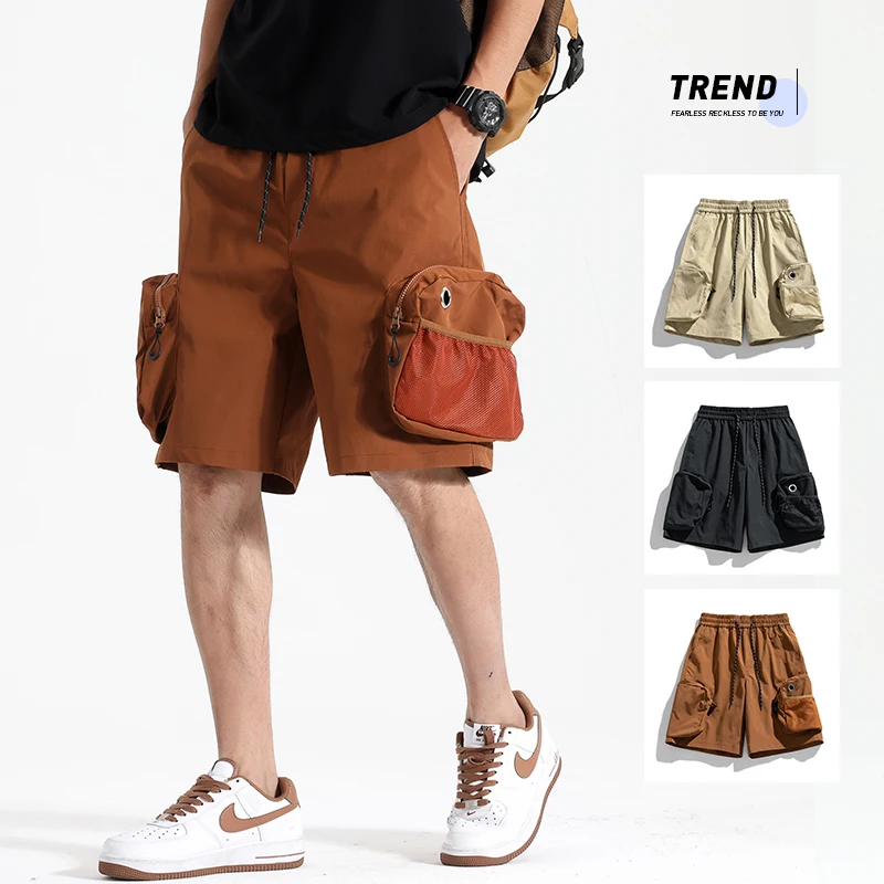 

2023 летние новые мужские модные шорты на эластичном шнурке с трехмерной молнией и большим карманом для повседневного спорта