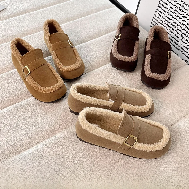 

Теплые женские повседневные ботинки-слипоны с флисовой подкладкой и мягкой подошвой, из материала, имитирующего кожу, с застежкой на одну кнопку, низкий вырез