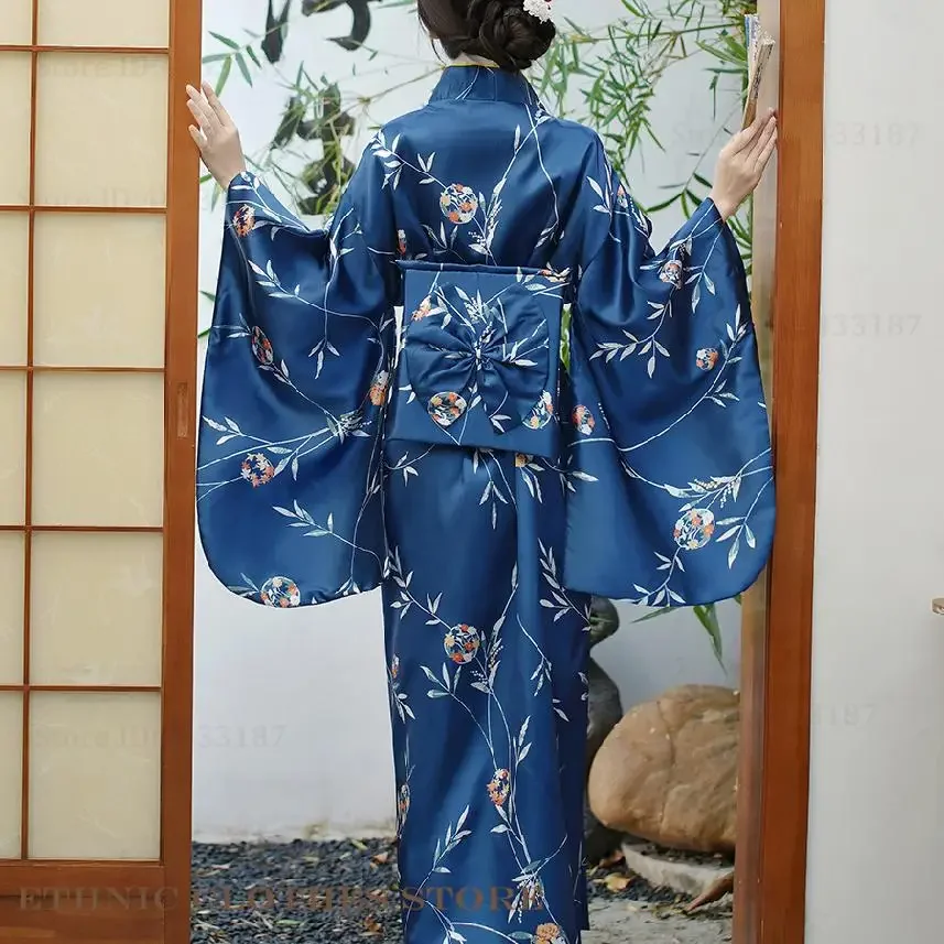 Japanese Kimono Gown with Obi Sexy Yukata Haori Print Flower Cardigan Robe Geisha Cosplay Costume 2025 Hot Sale