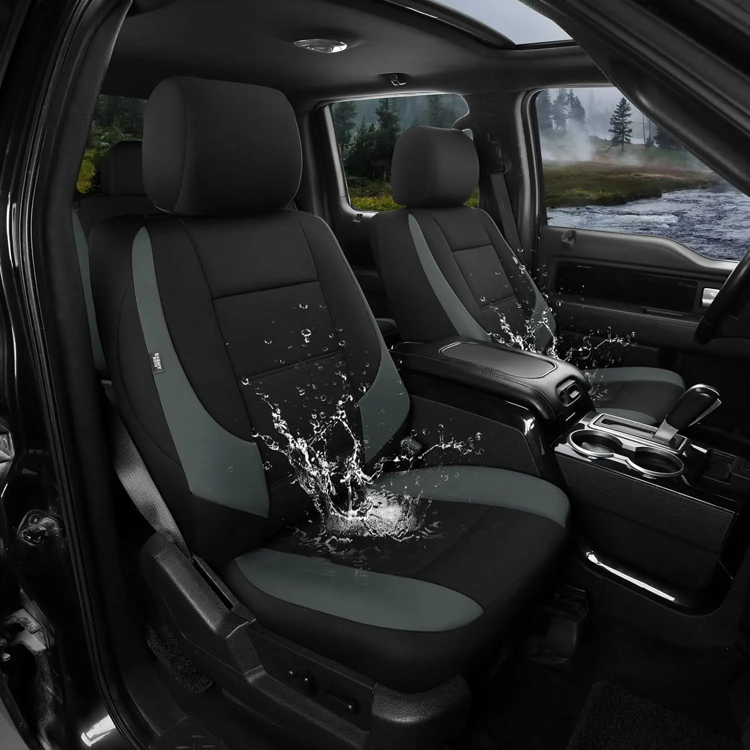 أغطية مقاعد السيارة لشاحنات بيك اب F150 F250 F350 F450 Super Crew/Crew Cab، واقيات بذلة مقاومة للتسرب، وسادة هوائية متوافقة