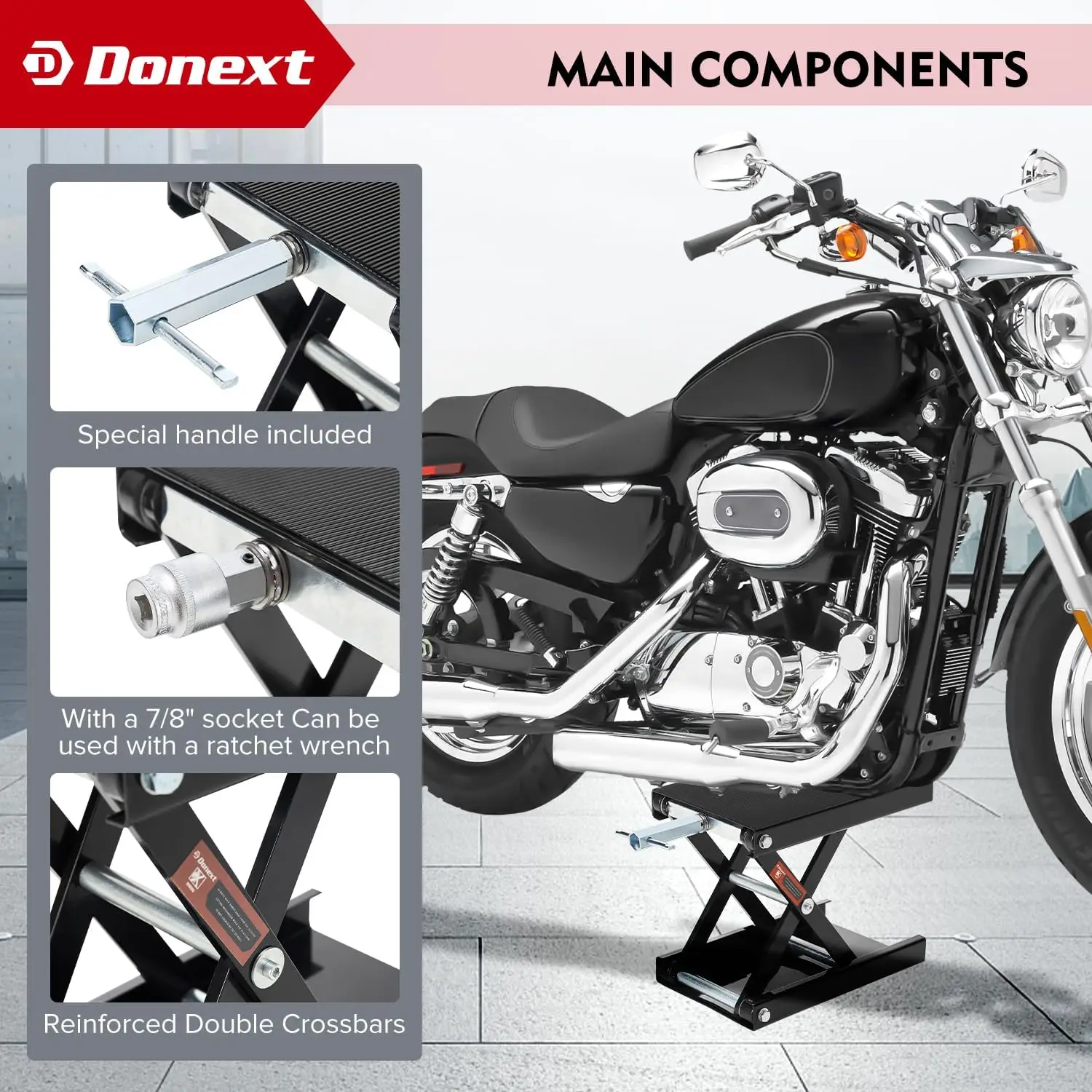 ヘビーデューティーバイクリフトジャッキ、1200ポンド容量、ATV＆バイク修理用ワイドデッキ、ブラック