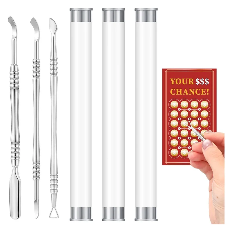 ABJO-3 ชิ้นโลหะ Lottery Ticket Scratcher พร้อมกล่องเก็บสลาก Ticket Scratcher เครื่องมือลอตเตอรีผู้ถือตั๋วสําหรับผู้ใหญ่