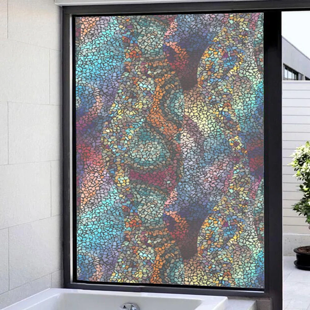 45x58CM Colorful Mosaic Pattern Semi-transparent Self Adhesive Glass Films Frosted Window Sticker Home Decor Bathroom