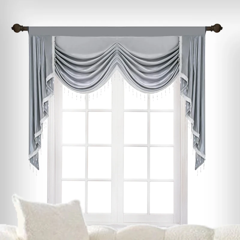 Elegant European Luxury Style Wave Valance Curtain with Tassel Edge for Living Room Bedroom Villa Romantic Window Door Decor