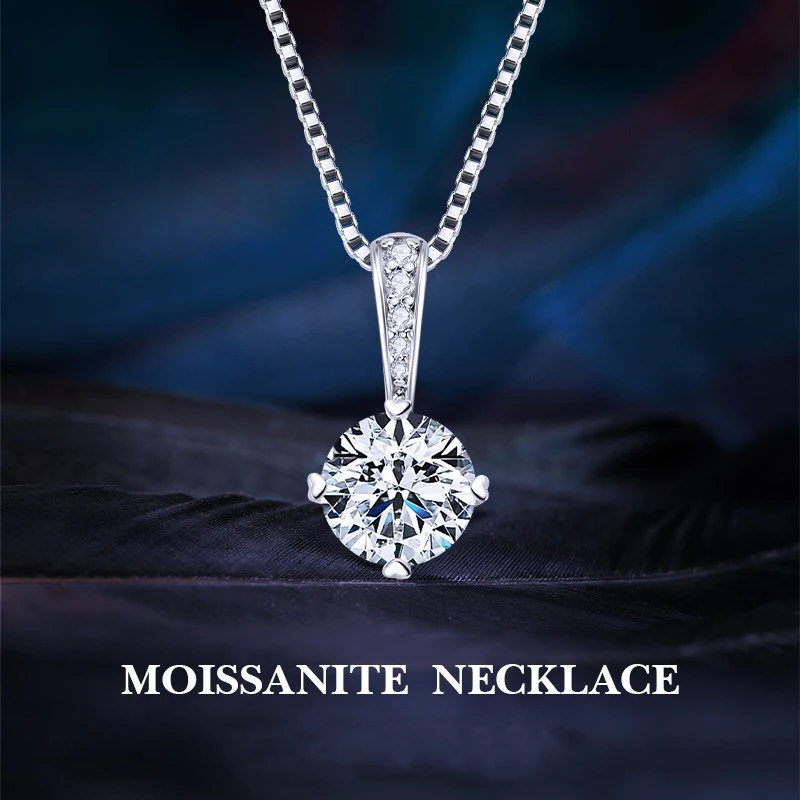 

D Color Moissanite 1-2ct Necklace for Women S925 Silver Classic Solitaire Stone Pendant Necklace Jewelry Gift