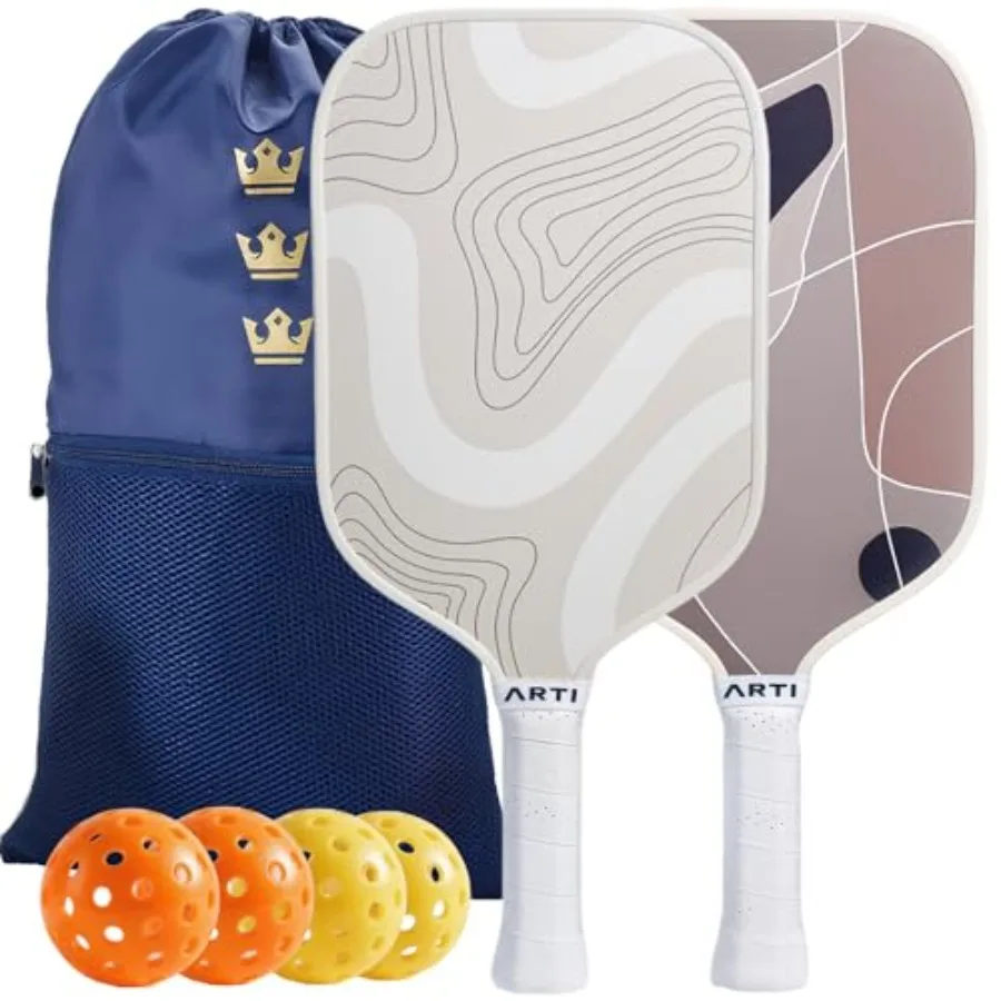 Pickleball paddles set of 2 for outdoor and indoor play, fiberglass surface, black and gray, USAPA approved with 4 balls and 1