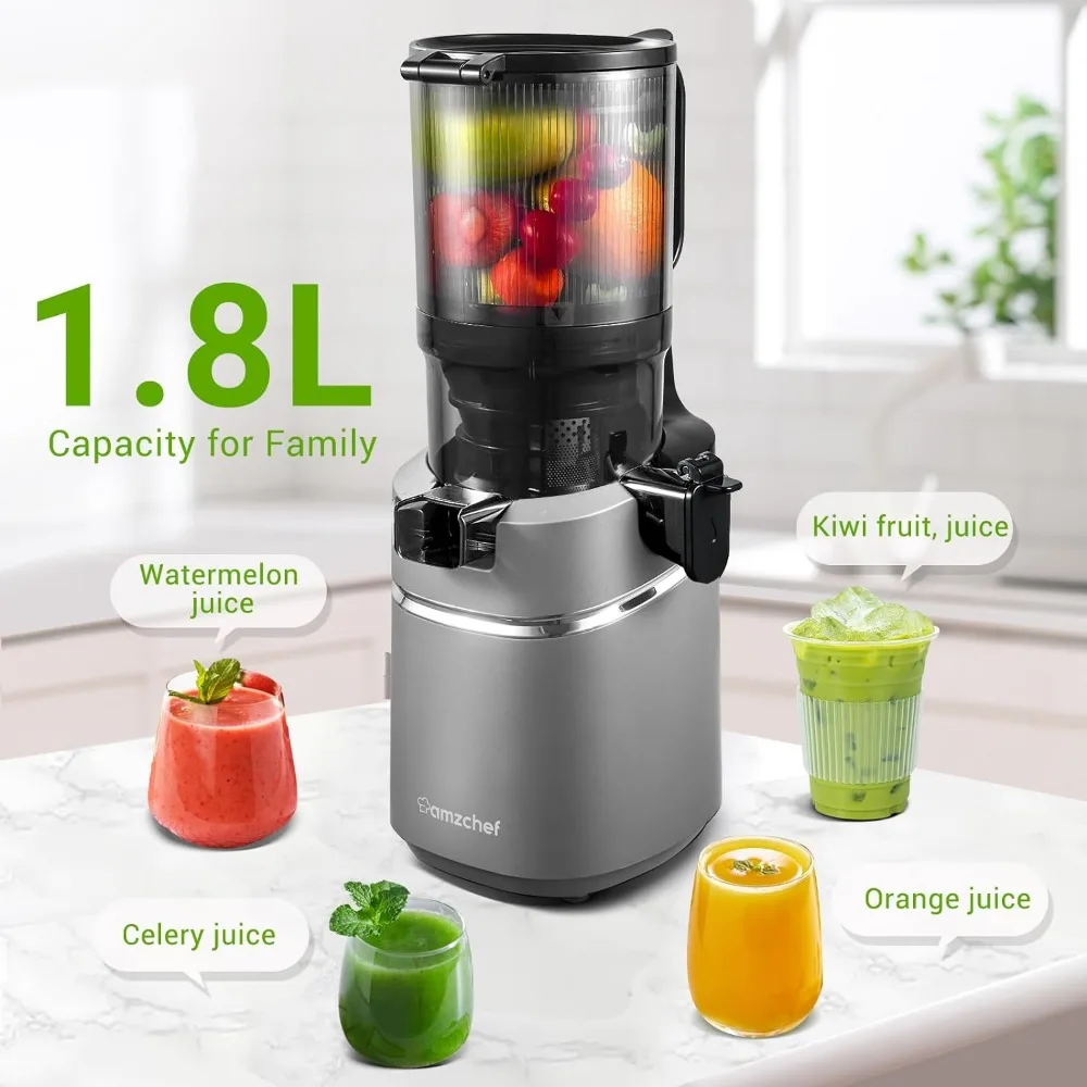 5.3-Inch Self-Feeding Masticating Juicer Fit Whole Fruits & Vegetables, Cold Press