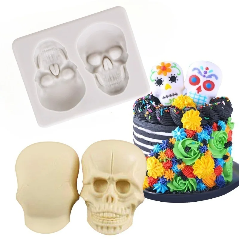 

Skull Christening Mould Halloween Fondant Cake decoration Silicone Molds Cupcake Baking Tools handmade soap mold siliconemold