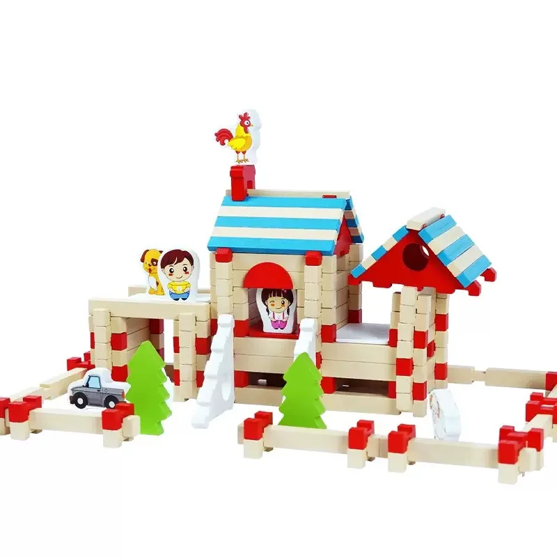 Set di blocchi di costruzione in legno per bambini fai-da-te - Giocattolo interattivo educativo per assemblaggio di strutture di piccolo architetto per bambini