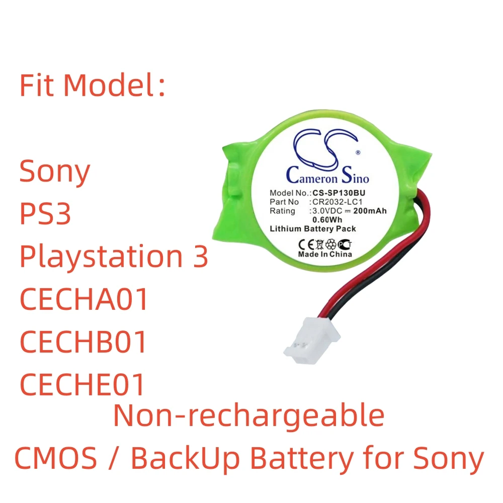 

Non-rechargeable Lithium CMOS / BackUp Battery for Sony,3.0V,200mAh,PS3,Playstation 3,CECHA01,CECHB01,CECHE01