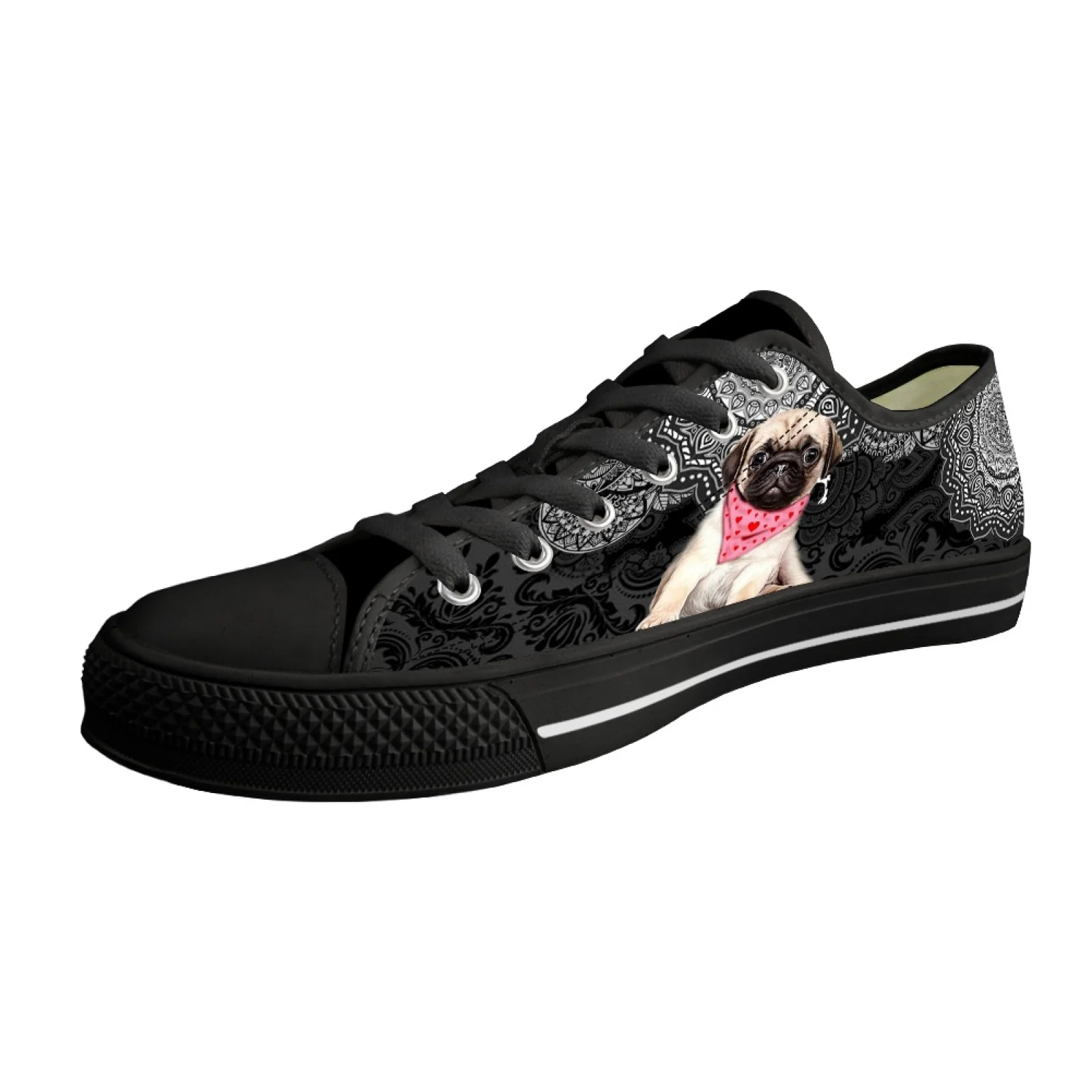 ELVISwords Boho Sapatos Vulcanizados para Mulheres, Lona Confortável, Top Baixo, Amantes de Pug Dog, Lace Up, Sapatilhas Femininas