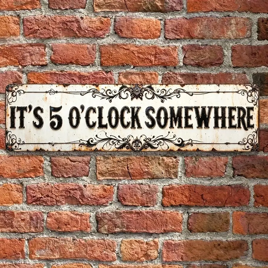 1/5/10/20/50/100pcs 2D Flat, 1 X 2D Plaque - "Somewhere Is 5 O'Clock" | 40.64cm X 10.16cm - Vintage Wall Hanging, Suitable for H