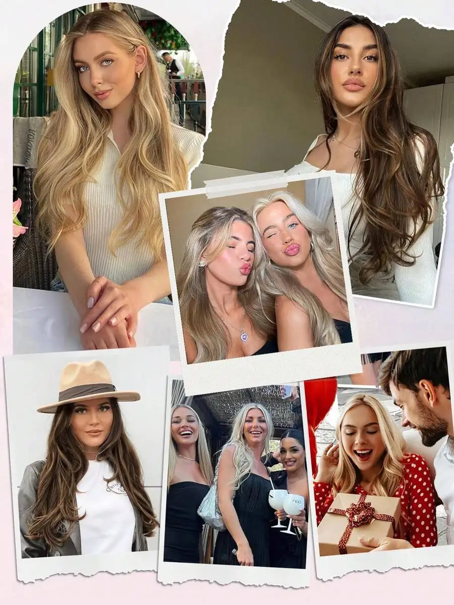 18 Inch Invisible Wire Hair Extensions, Fluffy Wavy Halo Style Extensions With 2 Adjustable Clips, Soft Transparent Lace, Natural Long Wavy Extensions, Suitable For Women - Sandy Blonde With White Highlights - view 5