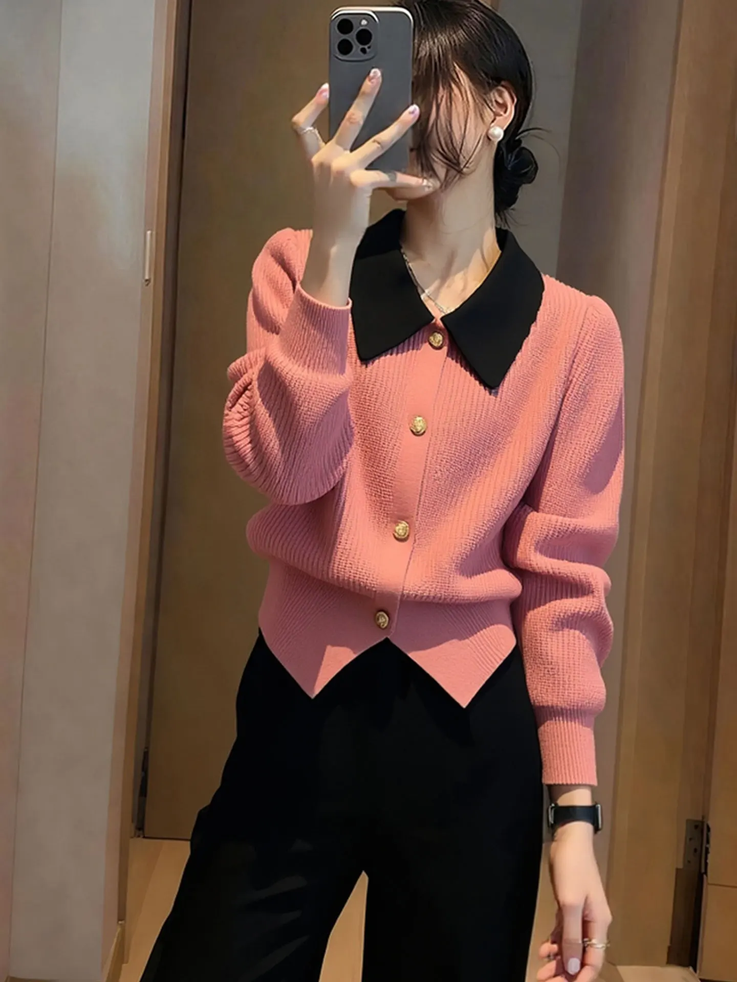 

Ele Color Blo Long Sve Knitted Sweater Versatile Women's Faion Winter Top High End Brand Korean Sle Commute