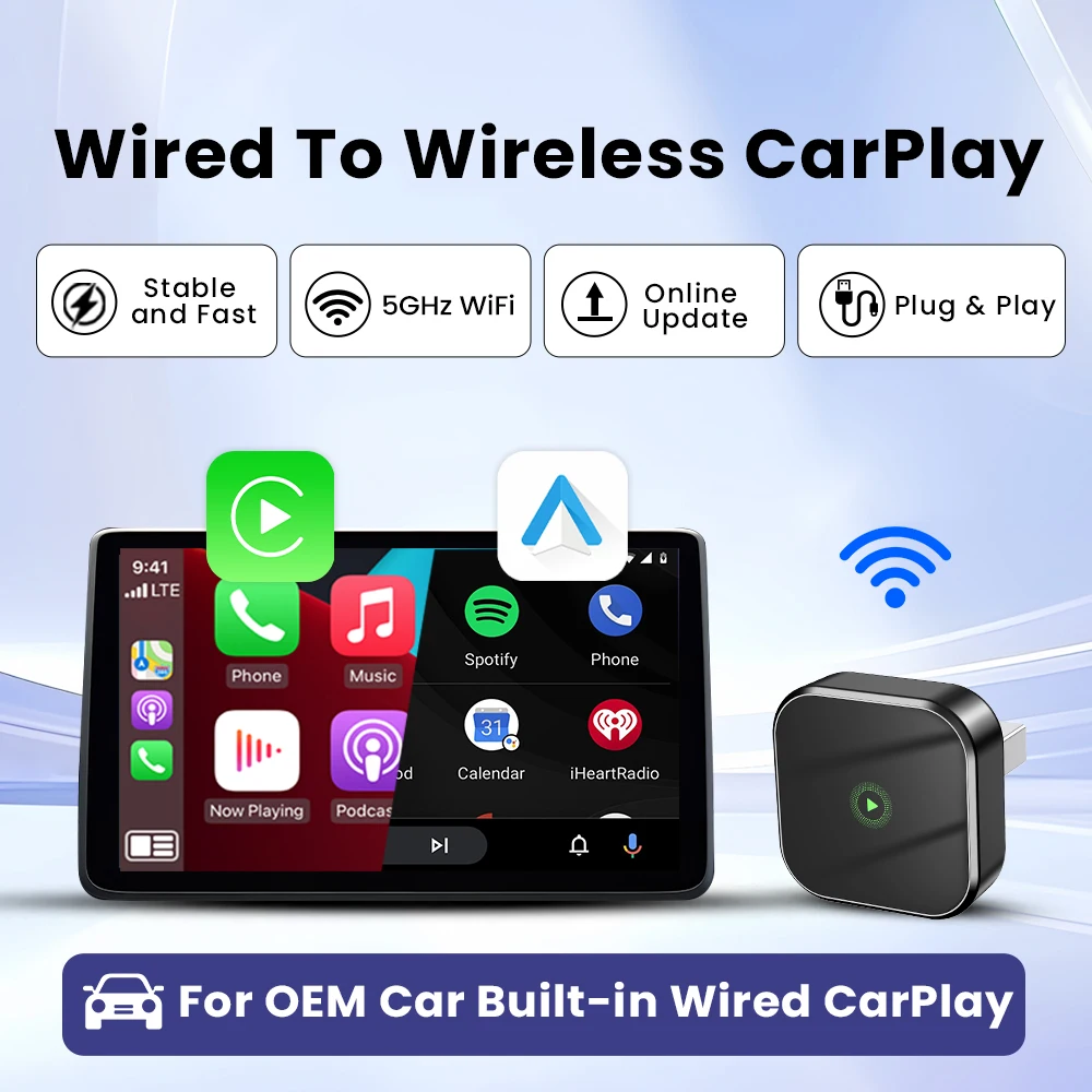 新型ワイヤレスCarPlayアダプター ワイヤレスAndroid Autoアダプター 2in1 マツダ シトロエン アウディ キア フォード オペル トヨタ シュコダ セアト ボルボ対応