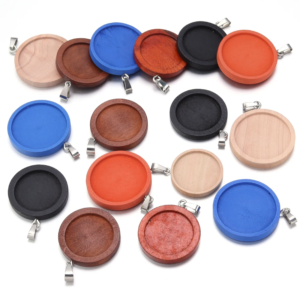 1pcs 25-30mm Inner Size Wood Cabochon Settings Blank Cameo Pendant Base Trays For DIY Handmade Pendant Necklace Accessories