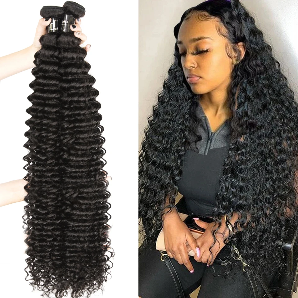 

Глубокие волнистые вьющиеся пучки человеческих волос 30 дюймов Remy Необработанные необработанные девственные 100% человеческие волосы Волнистые наращивания 3 4 пучка Угода