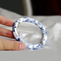 Natural Porcelain Hand Carved Round Blue and White Porcelain Bracelet Fashion Boutique Jewelry Men's and Women's Bracelets