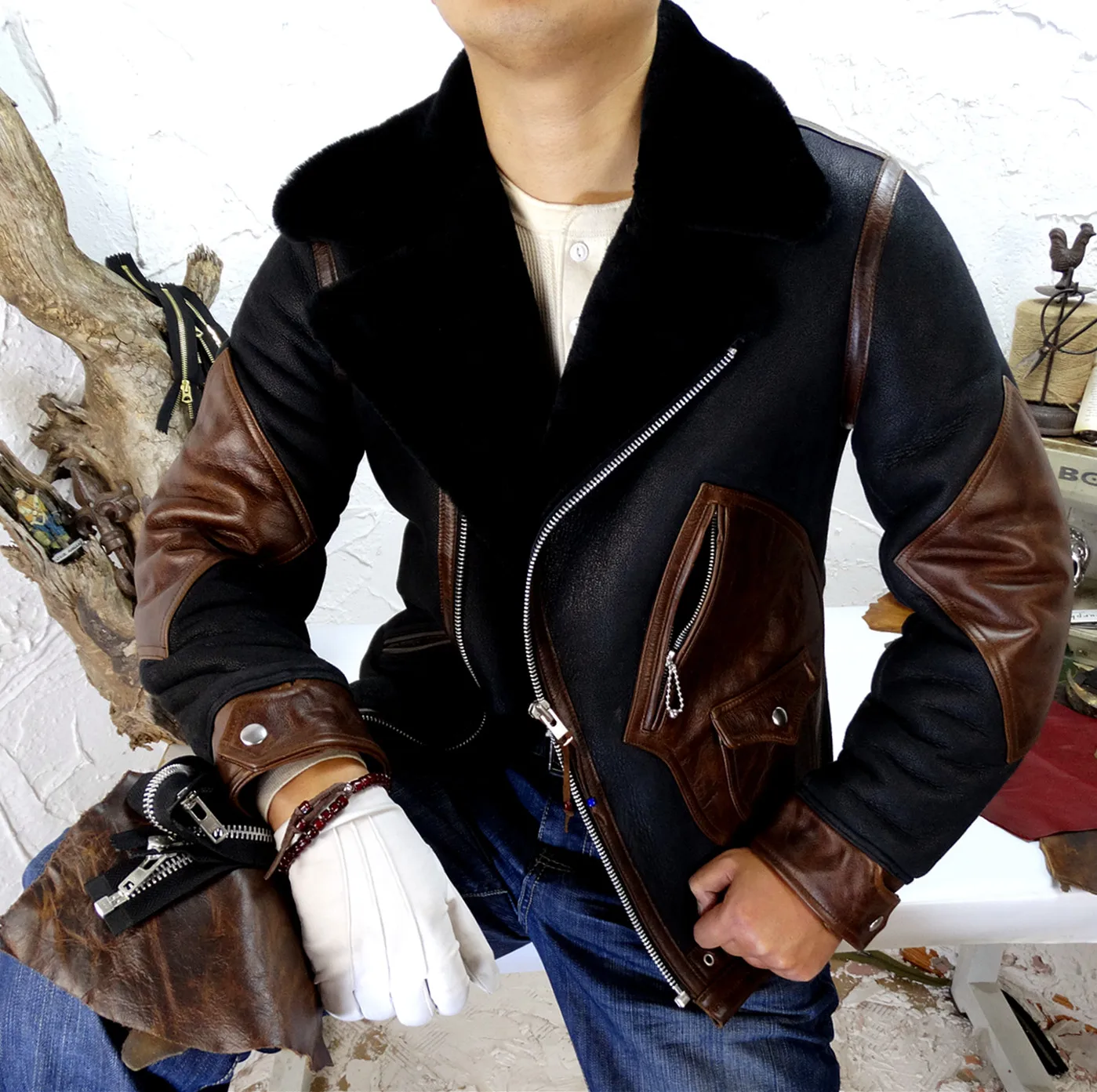 

Мужская куртка из натуральной кожи Sunny Original Ecological Full, с эффектом изменения цвета восковой окраской, красно-коричневая, из воловьей кожи