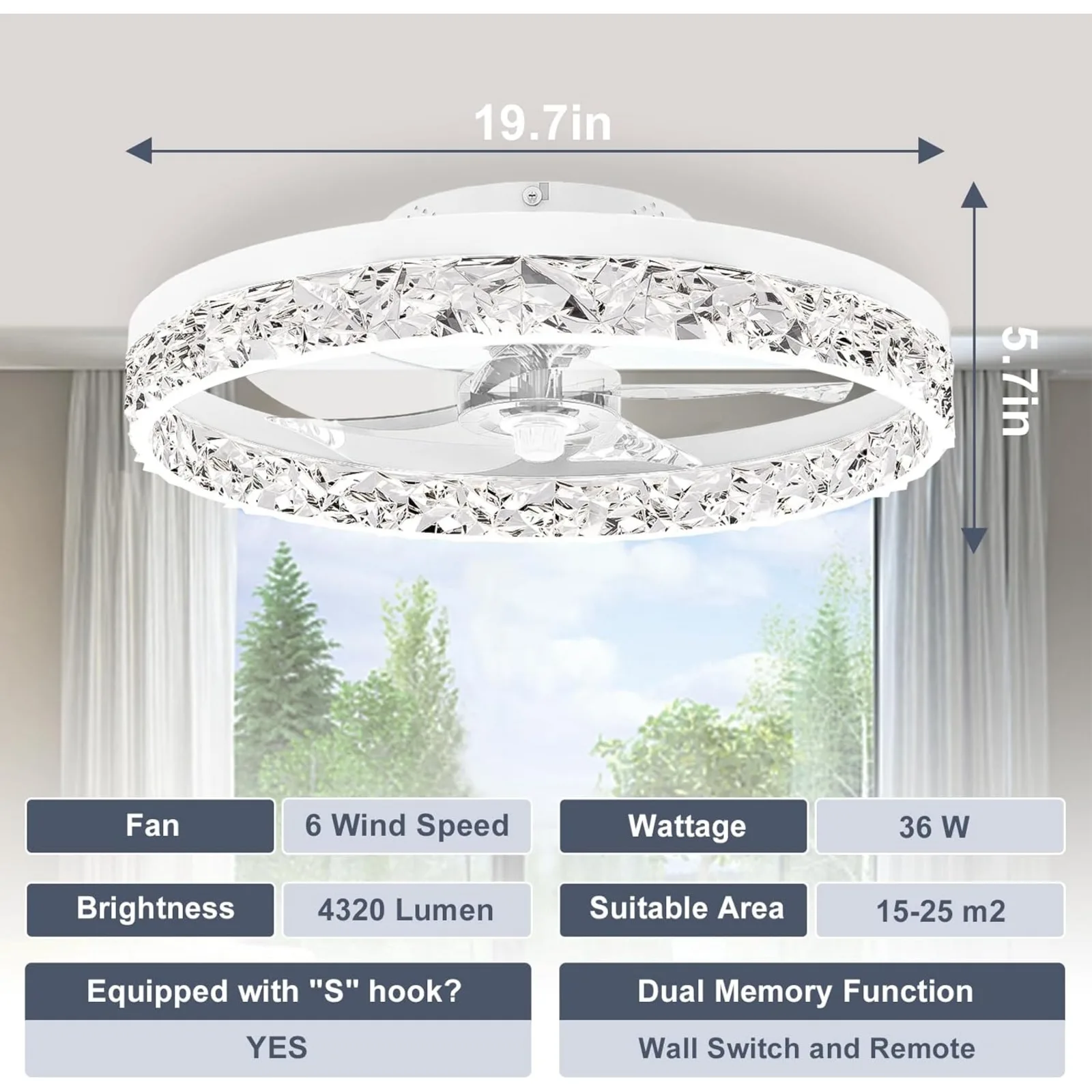 Imagem -06 - Volisun Ventiladores de Teto com Luz e Controle Remoto Baixo Perfil Ventilador 157 us