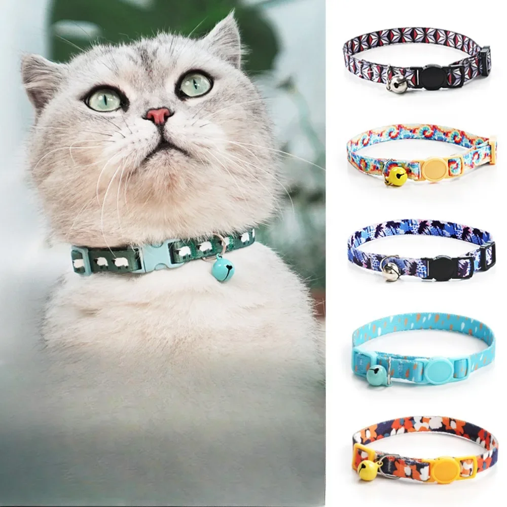 Universal Cat Dog Collar with Bell Pet Neck Ring Small and Medium Sized Dog Adjustable Pet Towing Rope Safety Buckle Decoration