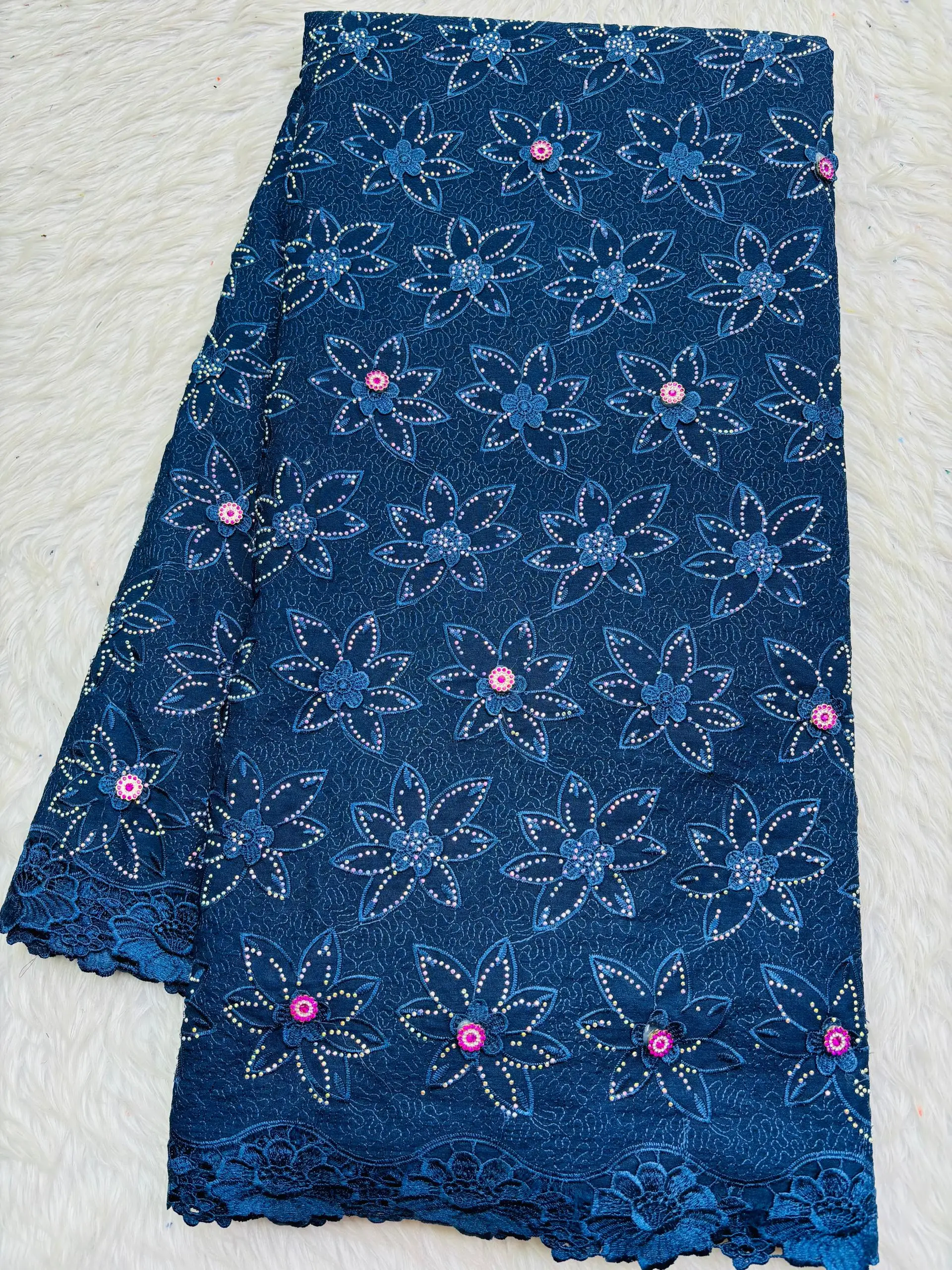 

African 3D Cotton Lace Fabric 2025 High Quality Lace Material Green Nigerian Stones Dhiffon Lace 2025 for Wedding Dress Hm35-1