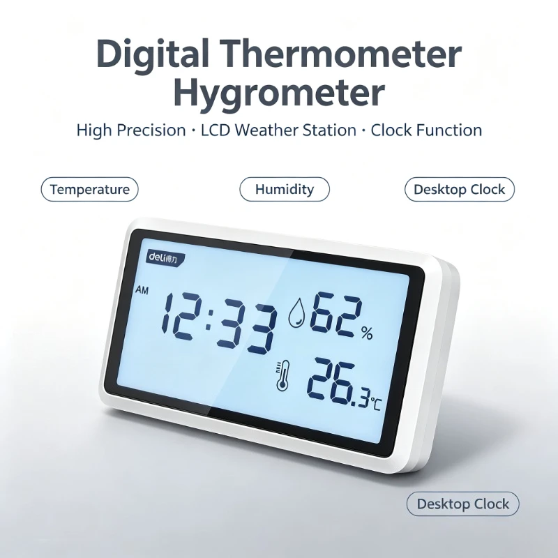 Deli Digital Thermometer Hygrometer High Precision LCD Home Desktop Indoor Temperature Humidity Monitor DL336003