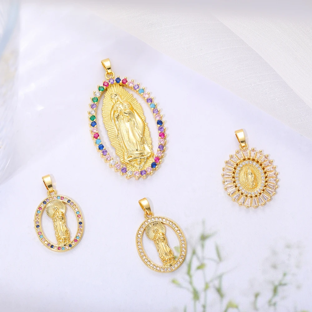 Juya-decoración hecha a mano de la Virgen María, dijes chapados en oro Real de 18K para bricolaje, colgante de medallas religiosos, fabricación de joyas cristianas