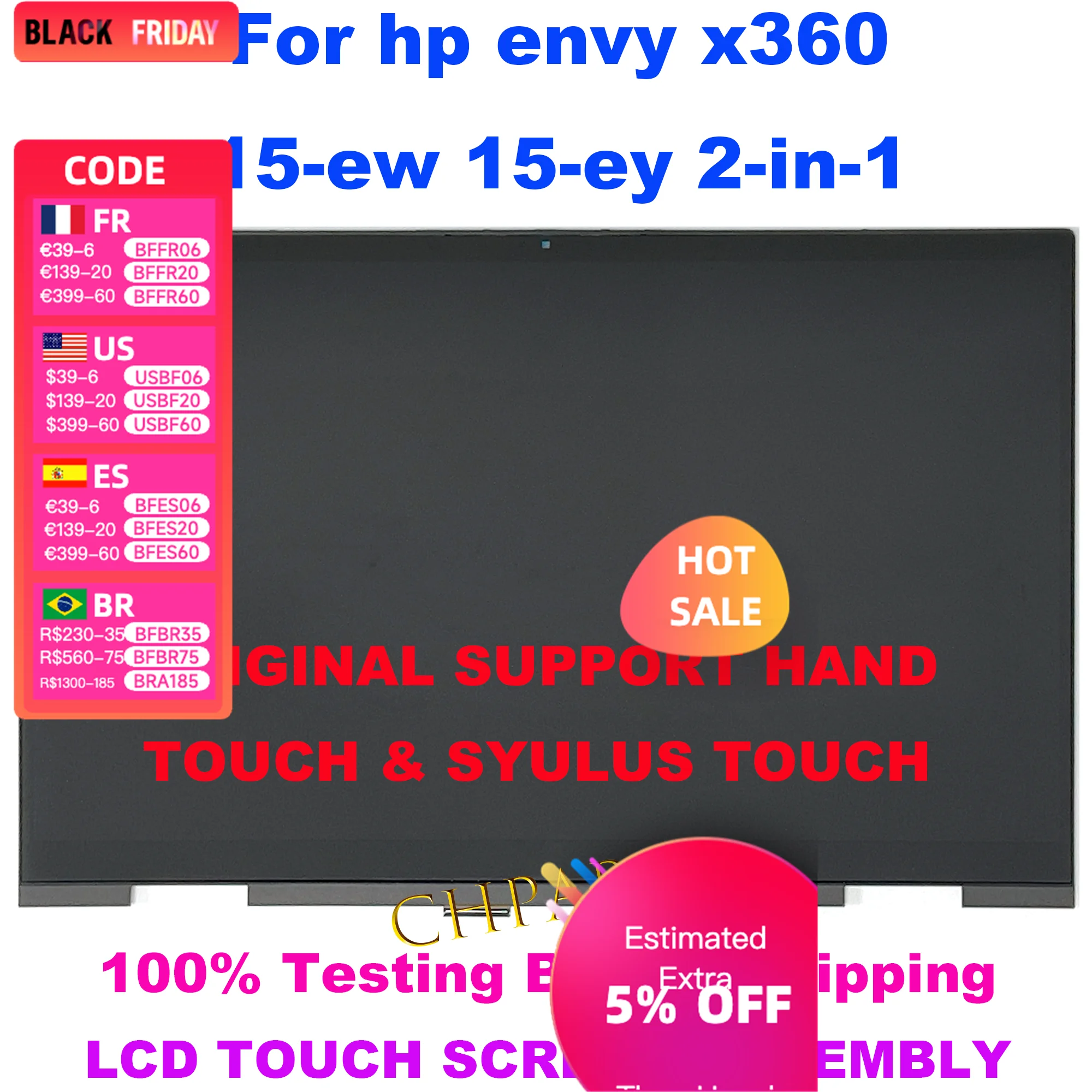 For HP Envy x360 15-ew 15-ey TPN-W147 TPN-C158 2-in-1 LCD Touch Screen Replacement Assembly N10354-001 N09665-001 Display Panel