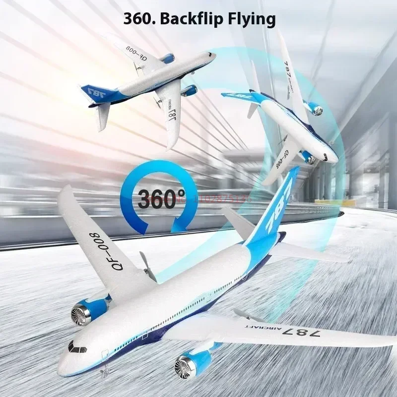 Rc Boeing 787 2.4g Electric Glider Qf008  Remote Control Plane Three-Channel Fixed Wing Aircraft Passenger Jet Model Toy Kid Gif