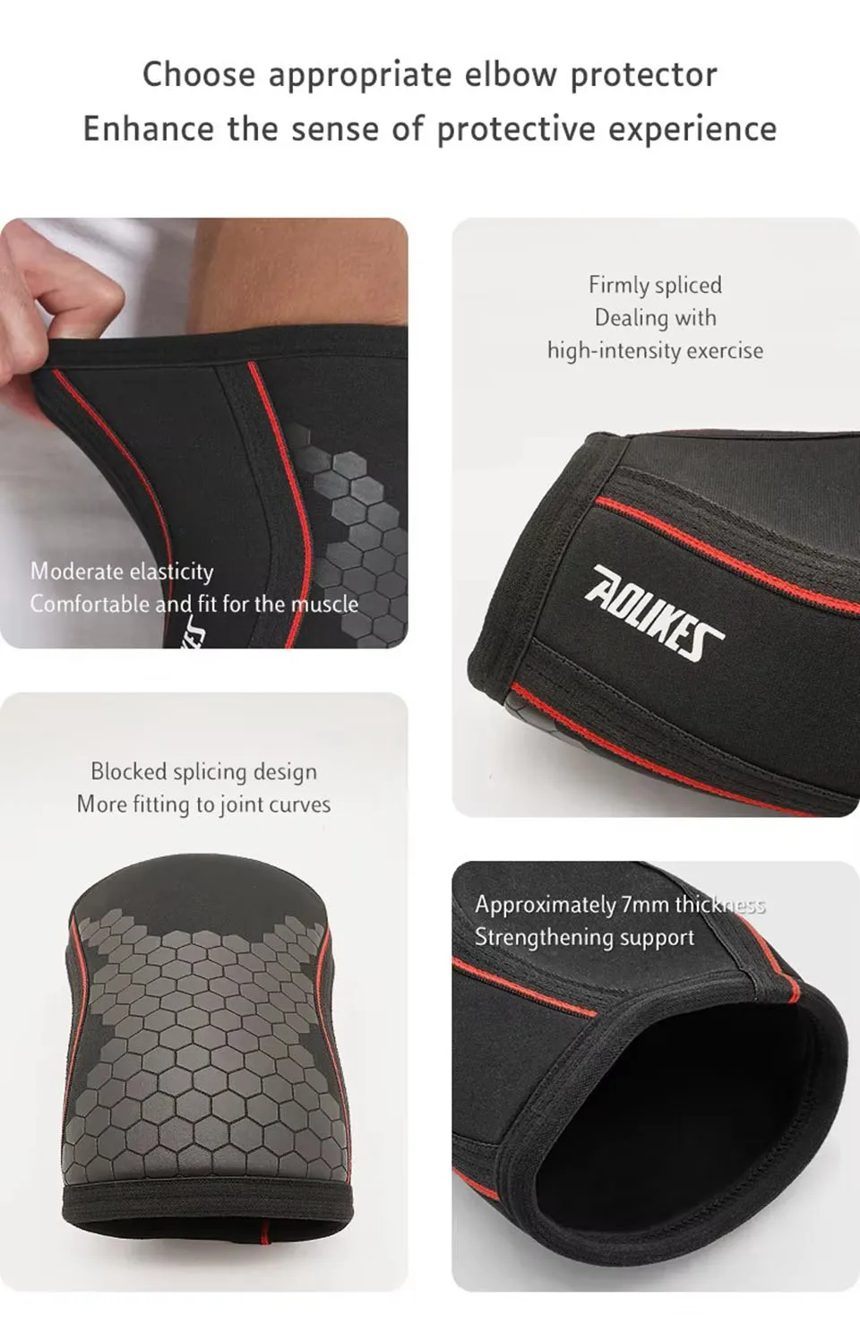 GTUBIKE Gewichtheben Ellenbogenbandage Unterstützung Kompression Ellenbogenschützer Armstulpen Schutz für Powerlifting Gym Kraft Fitness – Detail 4