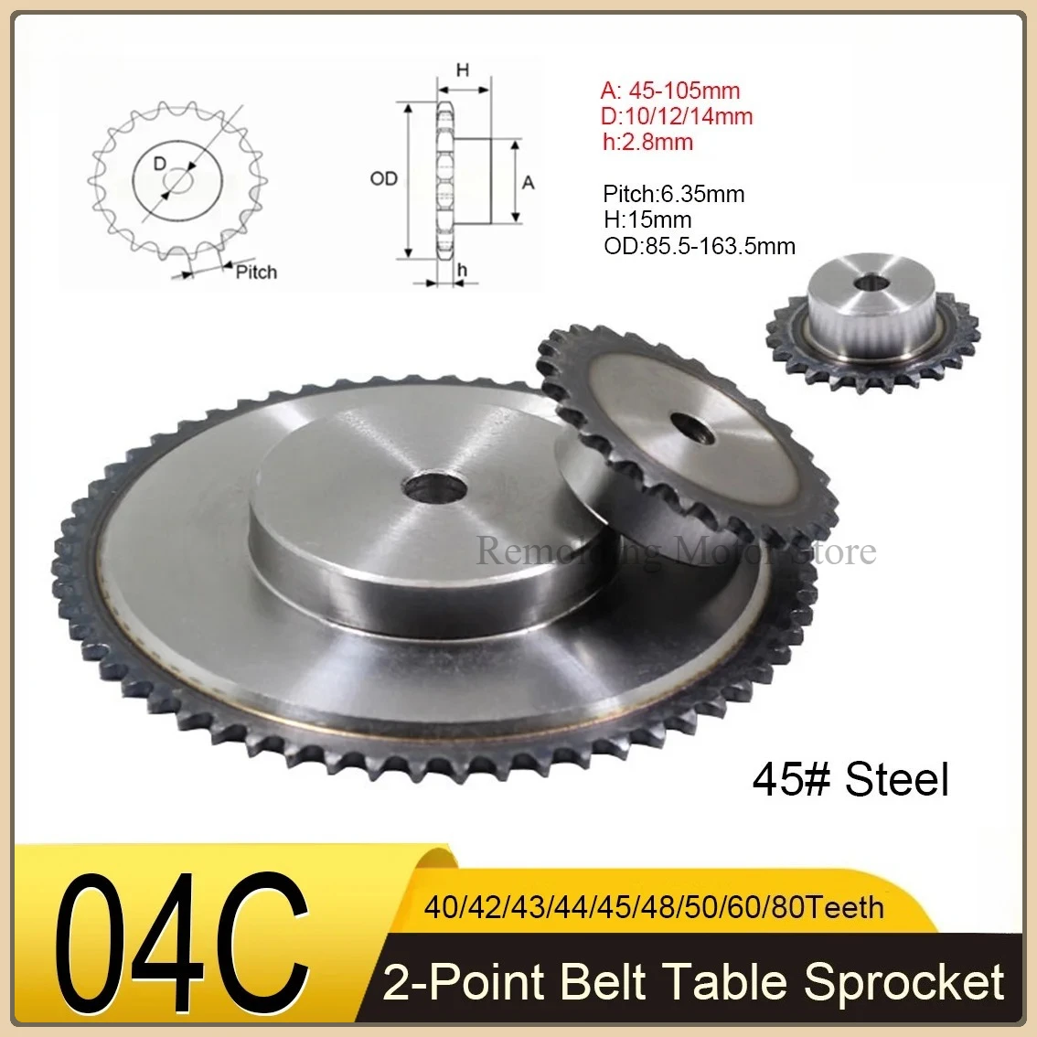 1Pcs 04C Belt Table Sprocket 40/42/43/44/45/48/50/60/80 Teeth 45 # Steel Industrial Drive Sprocket Hole 10/12/14mm Pitch 6.35mm