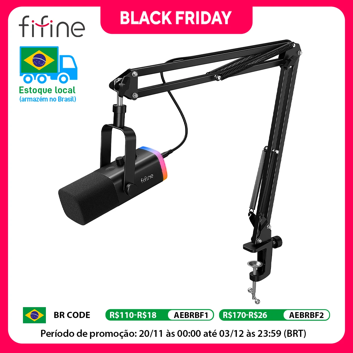 Комплект динамического микрофона XLR FIFINE со стрелой для микшера, игровой USB-микрофон с RGB, регулятором громкости для ПК PS5/4 AmpliGame AM8T