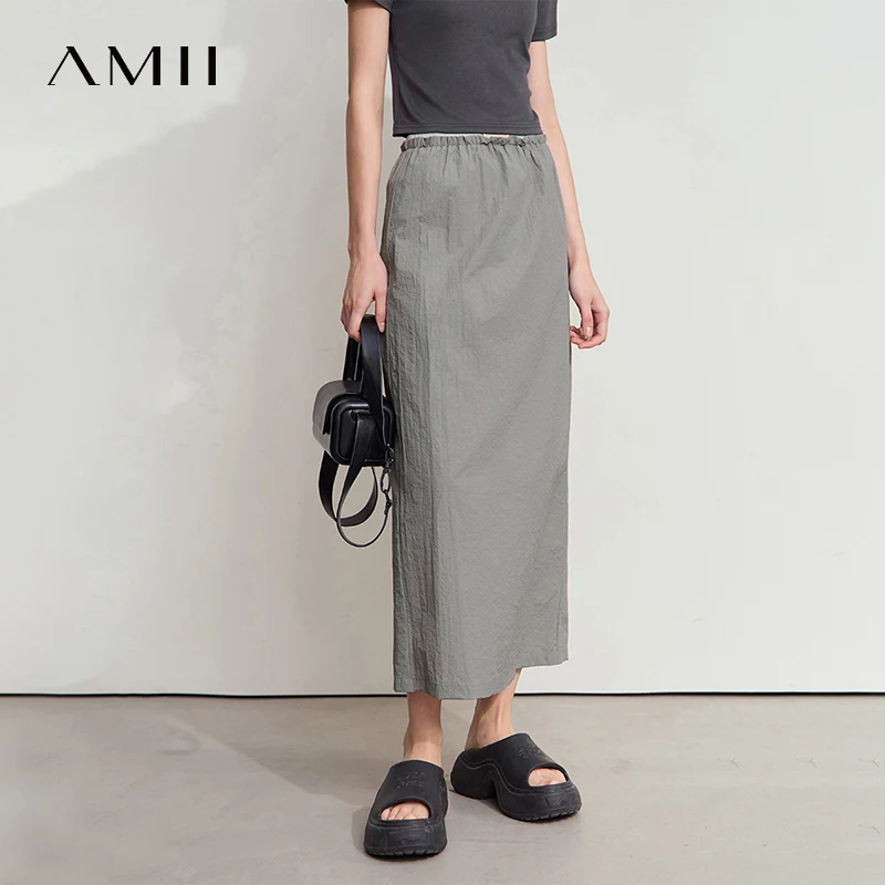 AMII Office Lady Summer Skirt for Women New 2025 Solid Sunscreen Straight Thin Mid Length Skirts Female Fashion Casual 12542033