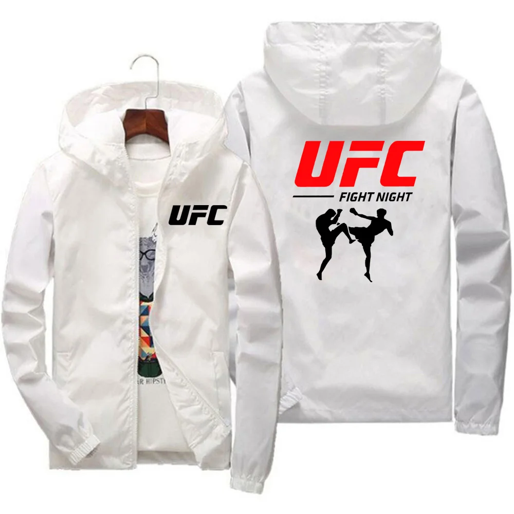 

2025New UFC logo with spring and fall hooded zipper jacket for men waterproof windbreaker outdoor sportswear