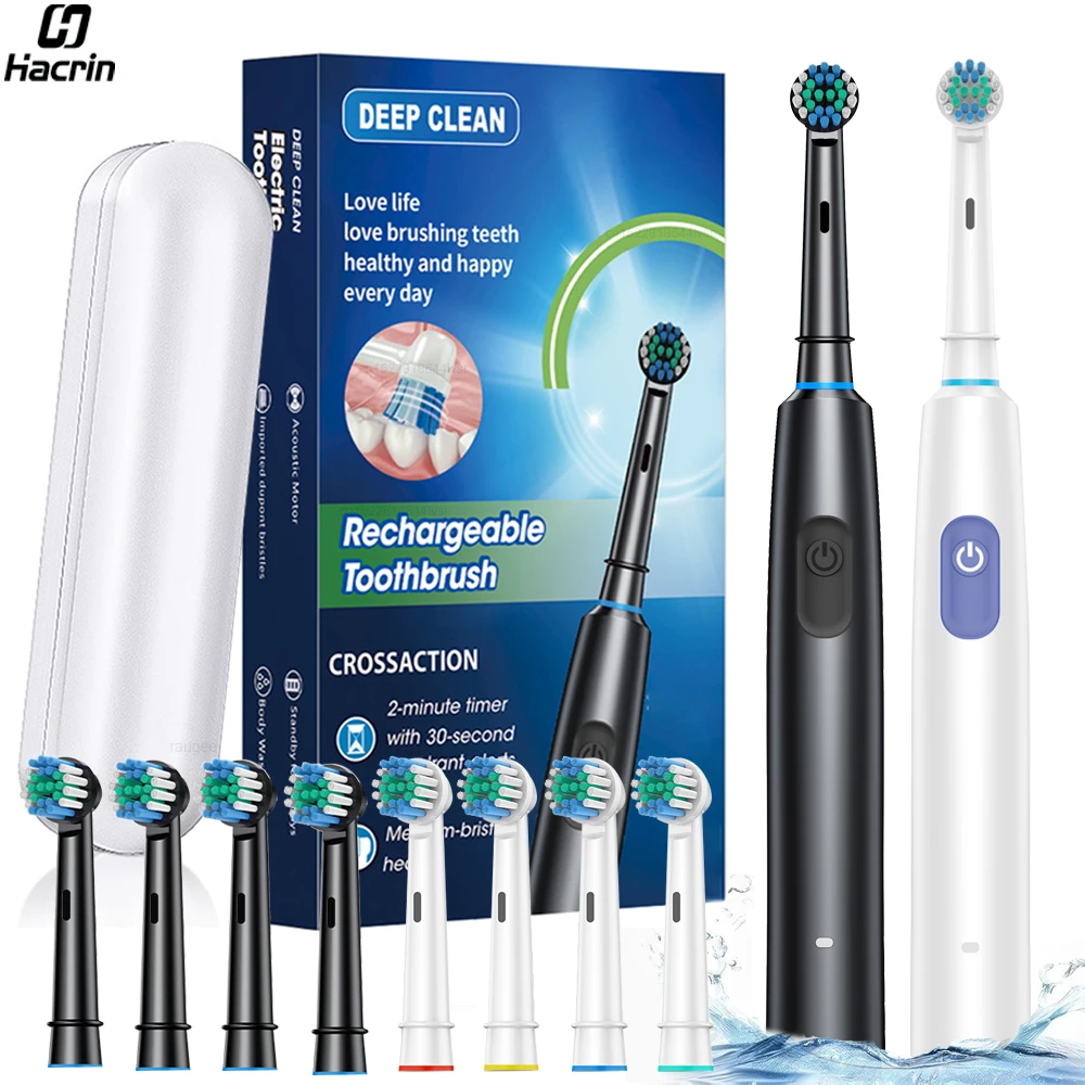 Rotating Electric Toothbrush Rotary Rechargeable Electric Toothbrush for Adults Teeth Whitening Electric Toothbrush with 8 Heads