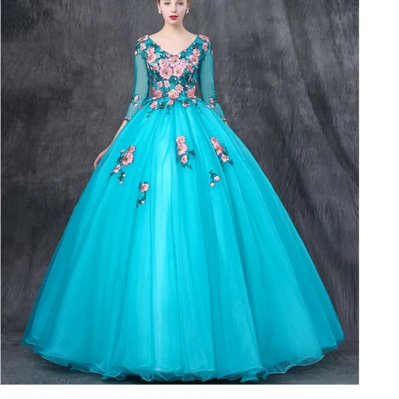 New wedding dress long sleeve student art test performance solo performance clothes Peng peng manufacturers color yarn autumn