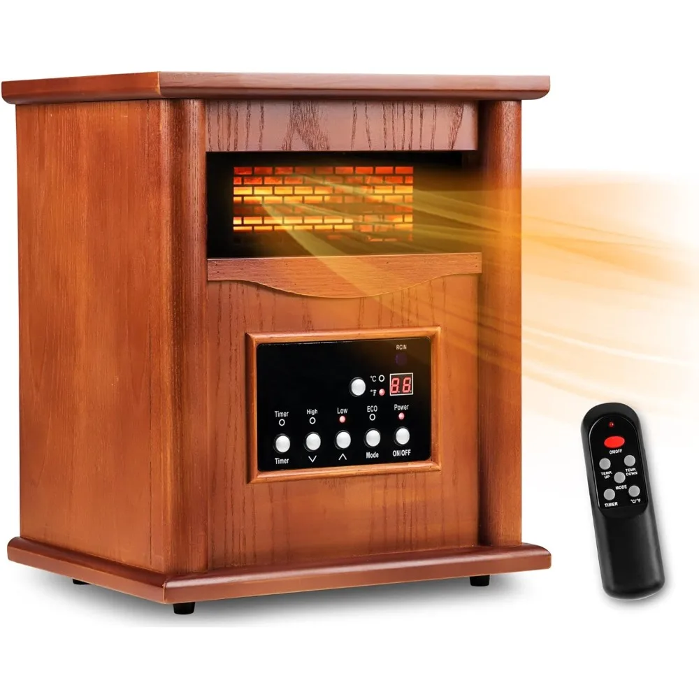 Electric Infrared Space Heater, Quartz Heater for Indoor Use, Tip-Over & Overheat Protection with Remote Control 3 Heat Settings